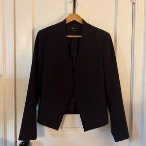 Theory Deep Plum Purple Stretch Wool Open Blazer